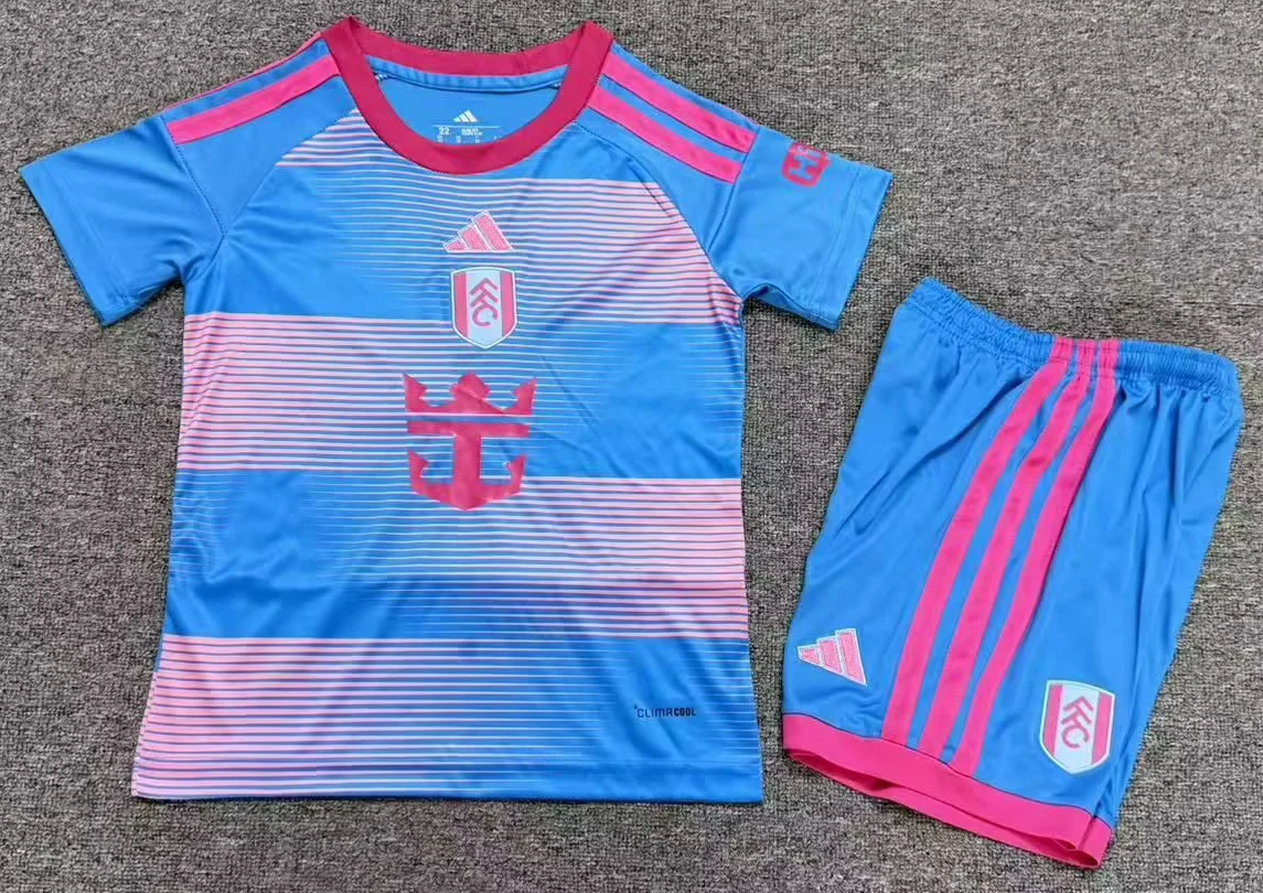 Kids 2026/27 Fulham FC 2nd Away Pink & Blue Kids/Youth Soccer Uniform-1040
