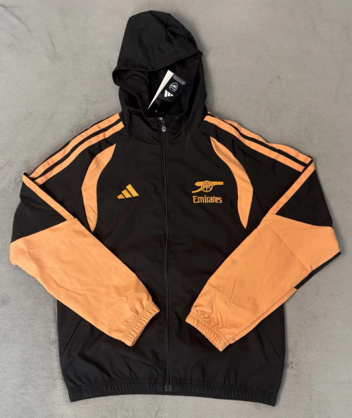 2026/27 Arsenal Black Windbreaker Hoodies Top With Hat-510