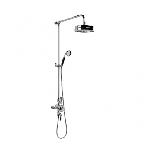 Black Thermostatic Exposed Shower Column With Fixed Head And Kit-Chromed