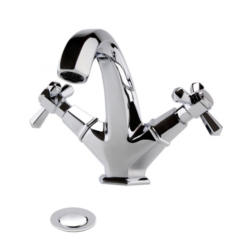 Traditional Single Holes Whole Brass Basin Tap With Brass Pop-up Waste With Trifurcate Handle