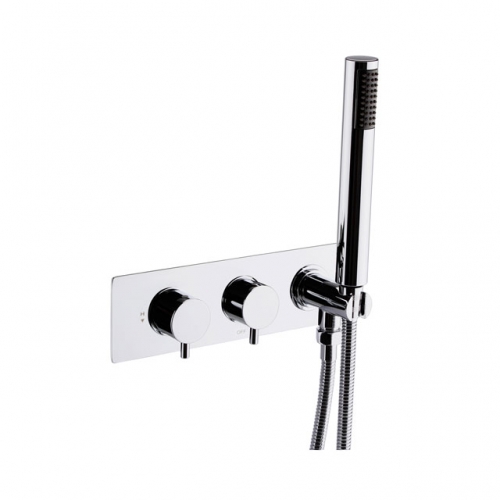 Round Chrome Wall Mounted Thermostatic Shower Valve with Handset&two out design