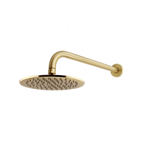 Fixed Wall Arm 390MM & BRASS 200MM Shower Head with explosion-proof design-brushed Brass