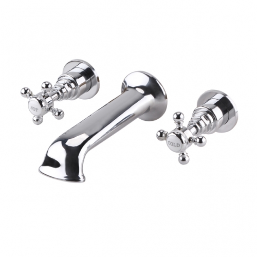 Traditional 3 holes wall mounted basin mixer With Cross Handle