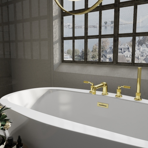 Luxuriously Style 4holes  Bath fille+brass handset
