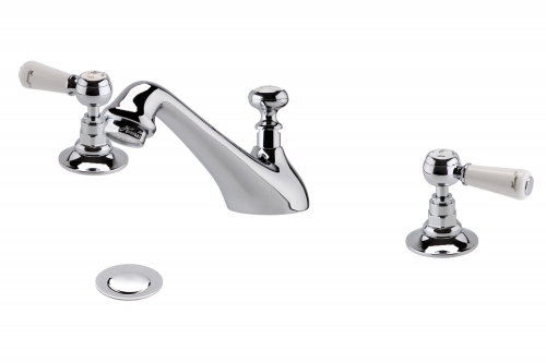 Traditional 3 holes whole brass basin tap with brass pop-up waste  with  lever handle -CP