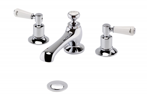 Traditional Three Holes Whole Brass Basin Tap With Brass Pop-Up Waste With Lever Handle