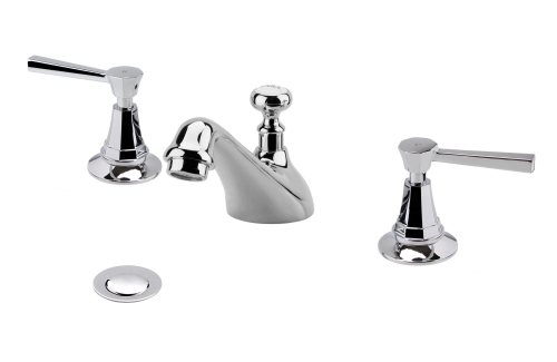 Traditional 3 holes basin tap with brass pop-up waste with Traditional octagonal lever handle