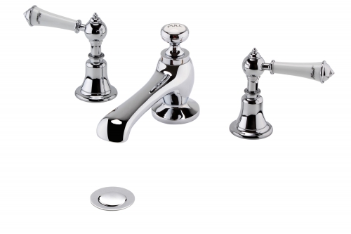 Traditional THREE HOLES whole brass basin tap with brass pop-up waste with Traditional lever handle