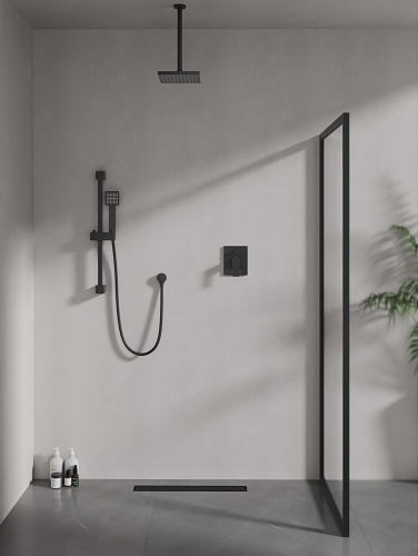 Square shower slide rail kits+two out cincealed automatic diverter mixer shower valve+ceiling mounted shower