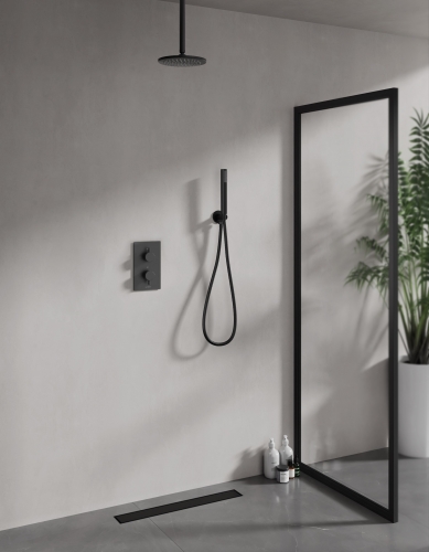 Twin Round Concealed Thermostatic Shower Valve C/W Diverter+1.5meter Flex & Brass Handset+Ceiling Mounted Shower