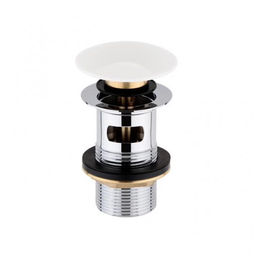 Push Button Brass 1"1/4, Basin  Waste Cp Slotted With White Ceramic Cap or Black Ceramic Cap