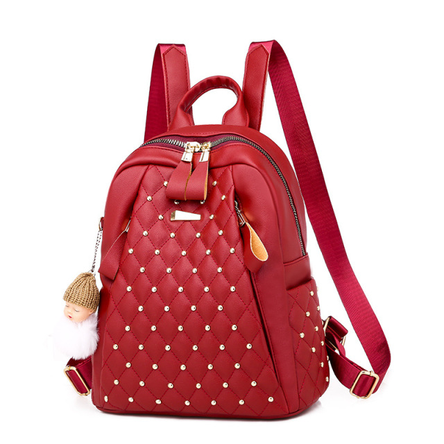 Modern Hipster High Capacity Diamond Lattice Rivet PU Leather Ladies School Backpack Bag