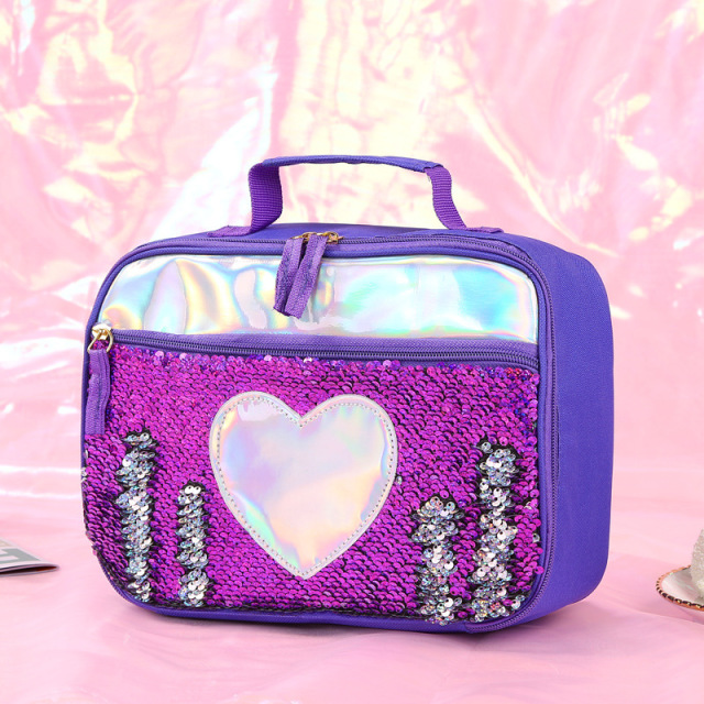 Newest Trendy Sequins Thermal Lunch Tote Bag Cooler for Girls Kids School