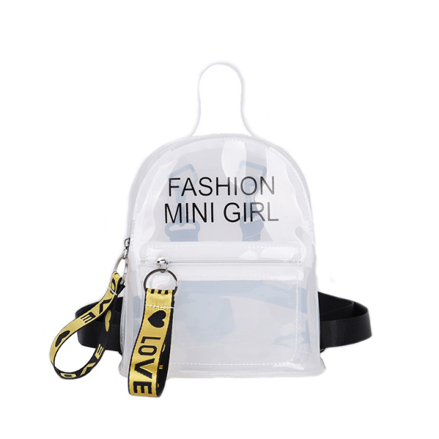 Custom Beautiful Letter Print Mini PVC Plastic Jelly Clear Girl Backpack Women