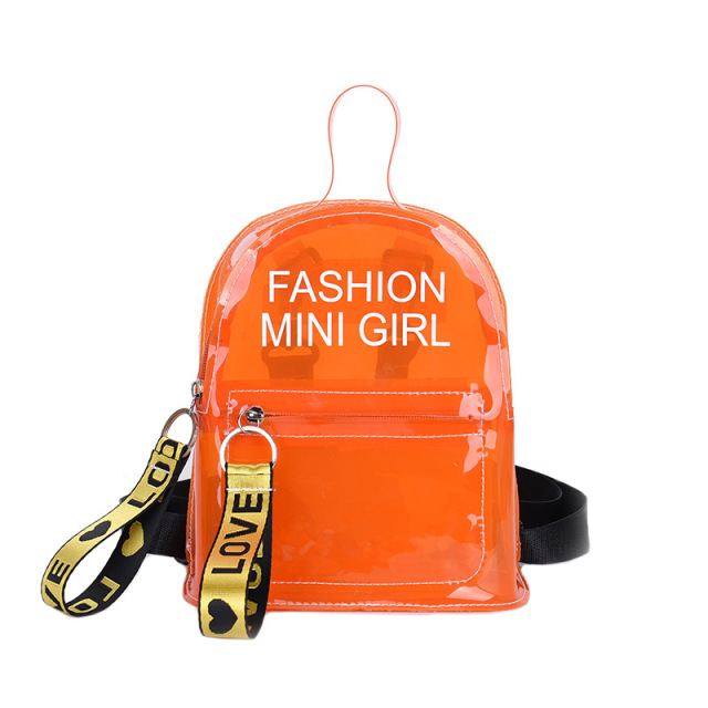 Custom Beautiful Letter Print Mini PVC Plastic Jelly Clear Girl Backpack Women