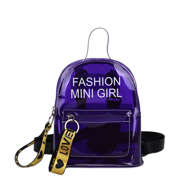 Custom Beautiful Letter Print Mini PVC Plastic Jelly Clear Girl Backpack Women