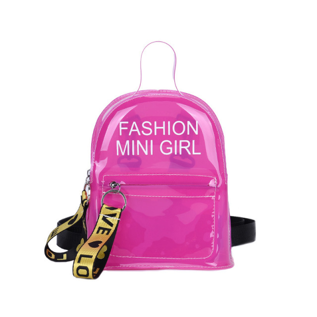 Custom Beautiful Letter Print Mini PVC Plastic Jelly Clear Girl Backpack Women