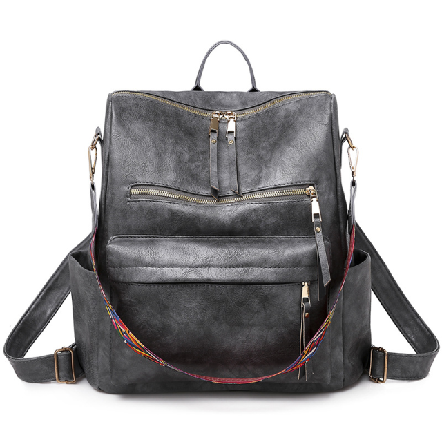 2021 Designer Popular Vintage European American Style PU Leather Anti-theft Girl Ladies Backpack