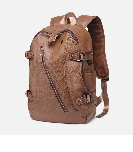 2021 Trending Lichee Pattern PU Leather Laptop USB Charging Backpack Satchel Bag