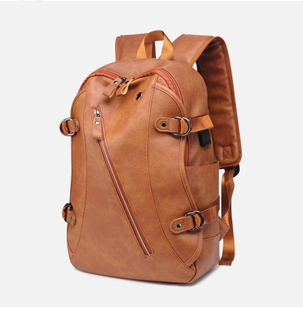 2021 Trending Lichee Pattern PU Leather Laptop USB Charging Backpack Satchel Bag