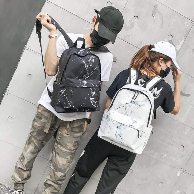 Custom Casual Simple Canvas Marble Unisex School Backpack Manufacturer