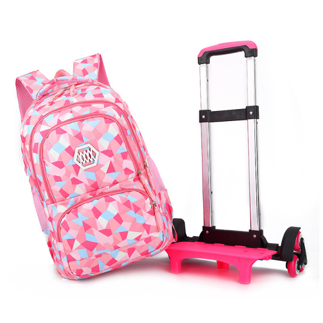 Popular Waterproof Pink Color Trolley Wheeled Backpack School Bags for Unisex