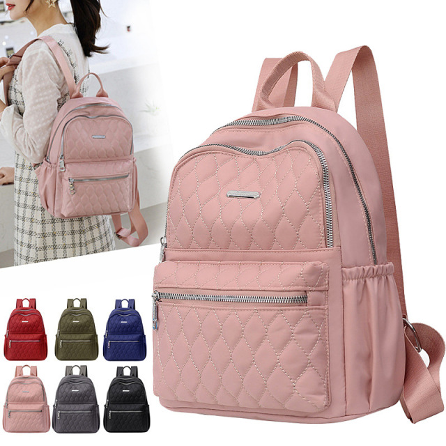 Trend 2021 Western Style Diamond Lattice Women Nylon Backpack Bag