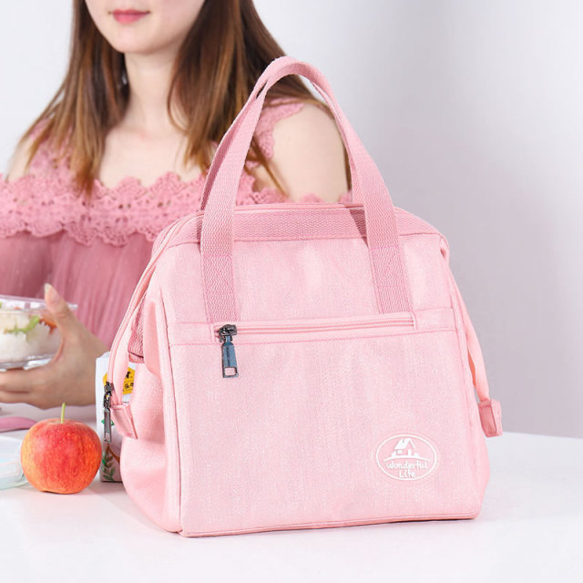 Simple Practical Pink Ladies Fashion Office Lunch Box Bag Insulated Cooler Bags