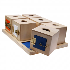 Montessori de madeira material prático pequena caixa de bloqueio crianças brinquedo educativo presente