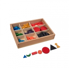 Montessori language learning tool for basic wooden grammar symbols with box