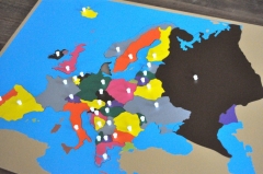 木制欧洲地图面板地板拼图蒙特梭利文化科学教学工具幼儿园早期学习