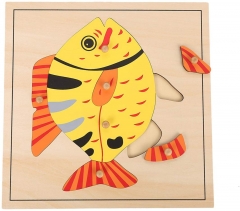 蒙特梭利材料教育工具动物鱼拼图学前早期蒙特梭利幼儿玩具