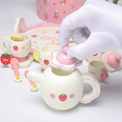 儿童木制仿真游戏屋角色扮演粉色草莓下午茶游戏屋茶具