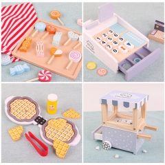 Vente chariot bonbons en bois bébé pop-corn jouet ustensiles de cuisine