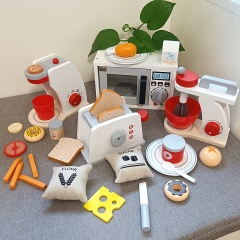 儿童假装角色扮演仿真互动烹饪微波炉烘焙玩具木制厨房套装玩具