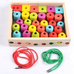 Wooden Colorful Jumbo Lacing Beads Shape Stringing Block Sorter Educational Toys for Kids