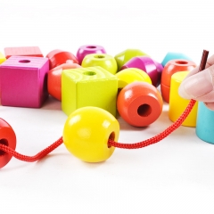 Wooden Colorful Jumbo Lacing Beads Shape Stringing Block Sorter Educational Toys para Kids