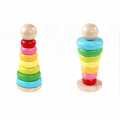 木制彩虹堆垛机幼儿早期发展学习精细运动技能玩具