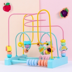 Wooden Macaron Fruit Round Beads Wooden Educational Kids Desserts Bead Maze Abacus Circle Toys Roller Coaster Game for Kids