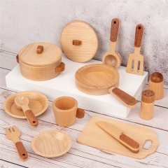高品质山毛榉木制厨具烹饪玩具儿童假装玩微型木制盆餐具套装为孩子们的玩具