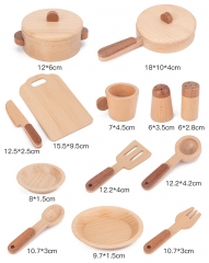 Utensilios de cocina de madera de haya de alta calidad, juguete de cocina para niños, juego de vajillas en miniatura para niños