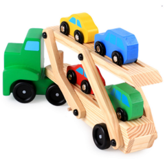 儿童益智木制卡车火车车玩具双层赛车运载车沿车辆推孩子木制玩具车