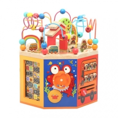Multi-function wooden activity cube toys educational children shape match bead maze box toys for kids