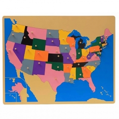 木制美国地图面板地板拼图蒙台梭利文化科学教学工具幼儿园早期学习