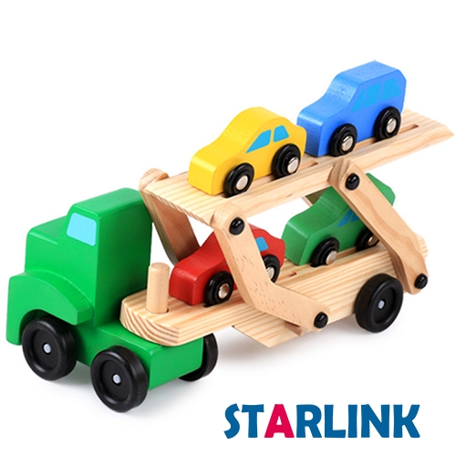 Children Educational Wood Truck Train Car Toy Double Deck Race Car Carrier Push Along Vehicle Kids Wooden Toy Car