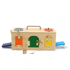 Montessori de madeira material prático educativo pequeno bloqueio caixa de trinco brinquedos para crianças