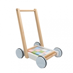 Juguete de aprendizaje educativo clásico para niños, carro de bloques de construcción de madera de color para niños