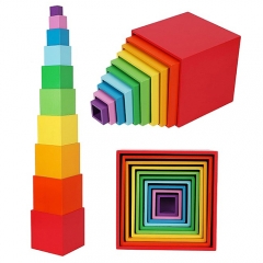 Wholesale Custom Educational Intelligent Rainbow Bridge Nesting Wooden Blocks Stacker Montessori New Toys For Kids