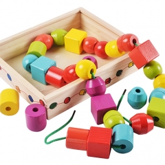 Wooden Colorful Jumbo Lacing Beads Shape Stringing Block Sorter Educational Toys for Kids