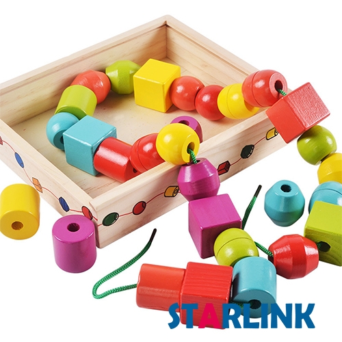 Wooden Colorful Jumbo Lacing Beads Shape Stringing Block Sorter Educational Toys for Kids